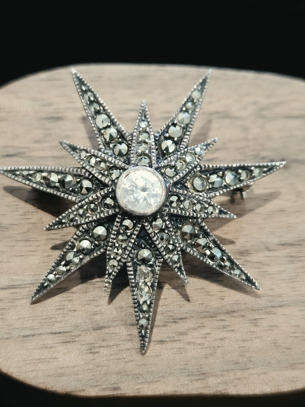 Sterling Silver Judith Jack Starburst Marcasite Brooch -